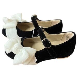 NEW Janie and Jack Black Velvet Mary Jane Shoes w/ Ivory Bow Baby Girl Size 4